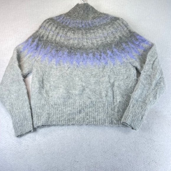 BANANA REPUBLIC Womens S Fair Isle Gray Mutli Alpaca Soft Funnel Neck Sweater - Picture 12 of 12
